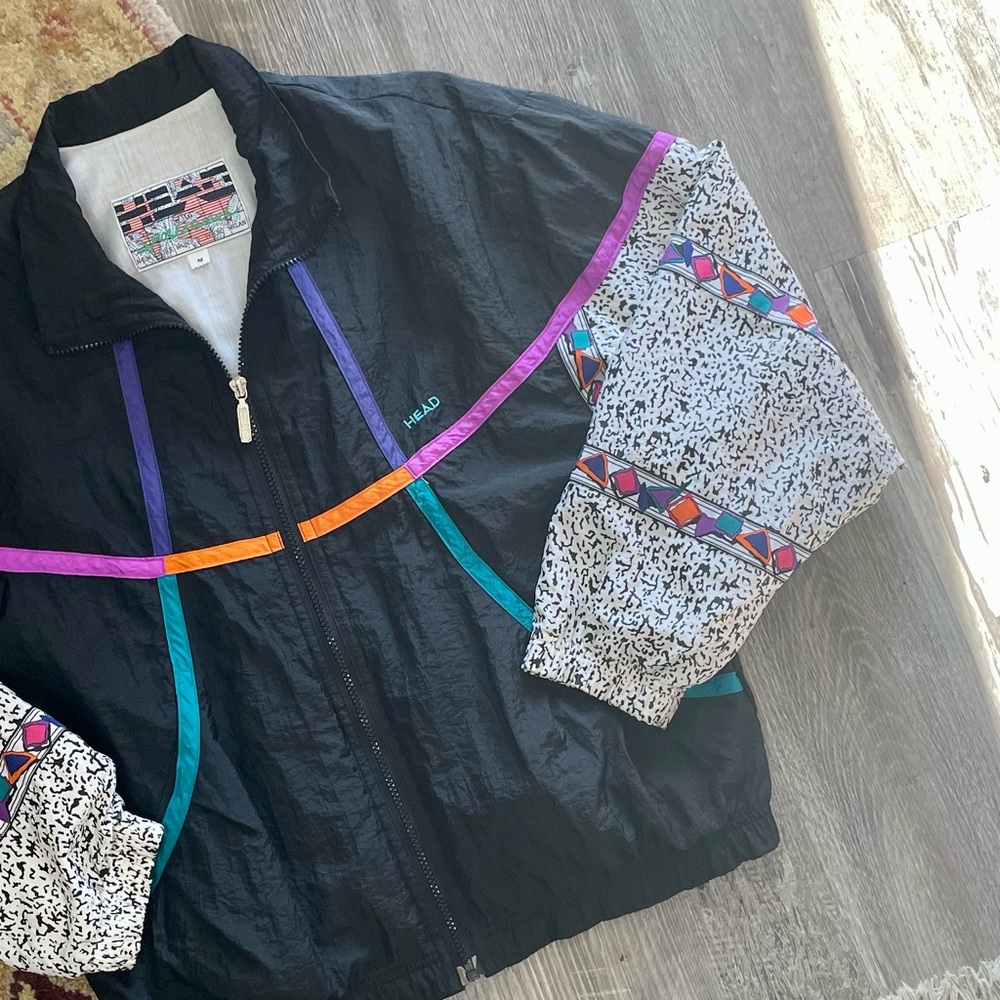 SOLD Vintage 1990s HEAD Abstract Cotton Lined Nylon Windbreaker Jacket Size M - Picture 3 of 14
